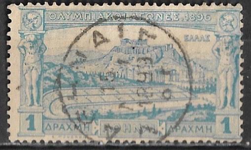 Griekenland 1896 olympische spelen 1 Dr. blauw Vl. 141, Verzenden, Griekenland, Gestempeld