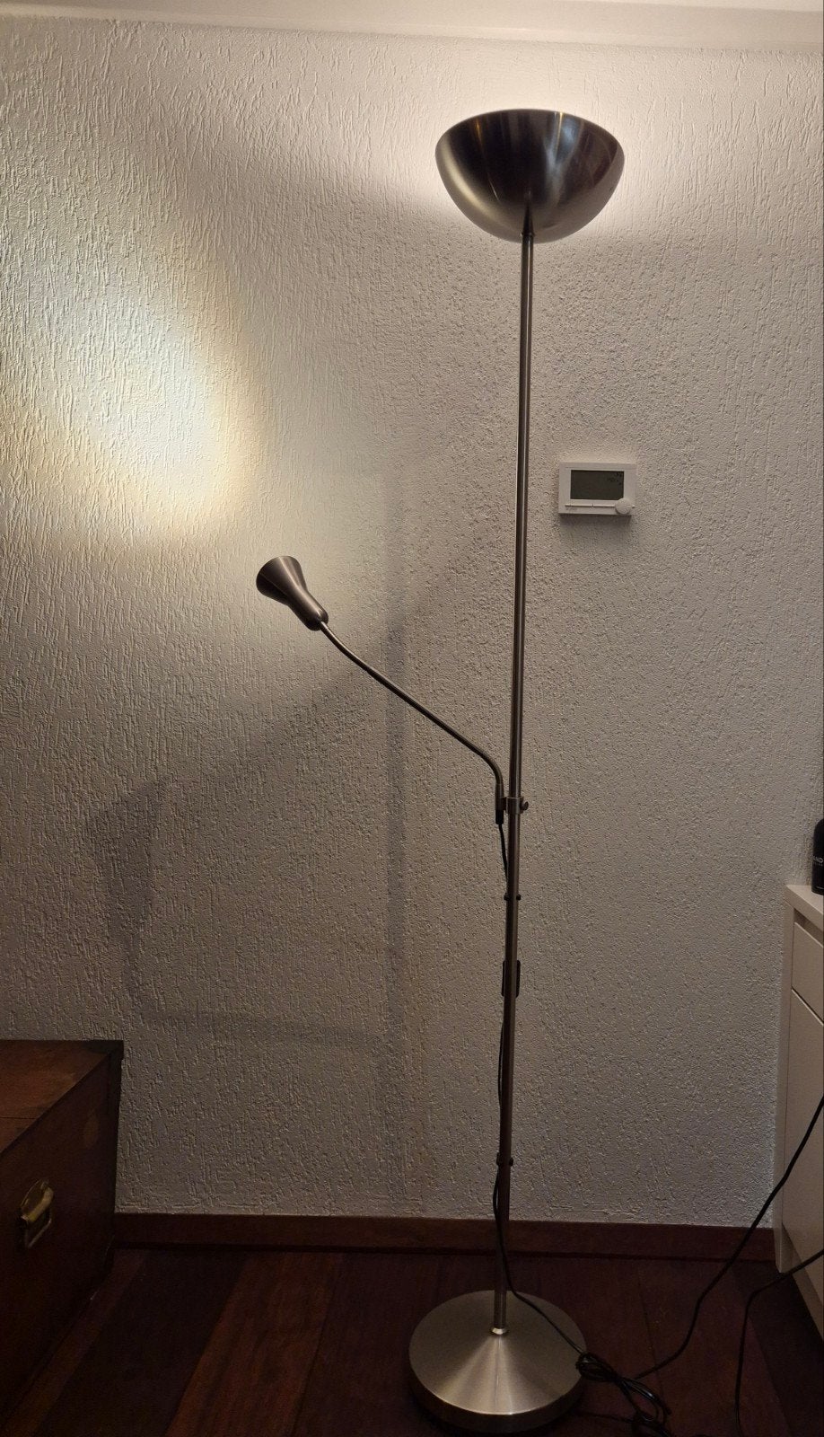 Stalen Vloerlamp met Uplighter en Flexibele Leeslamp, Huis en Inrichting, Ophalen, Gebruikt, Metaal, 150 tot 200 cm