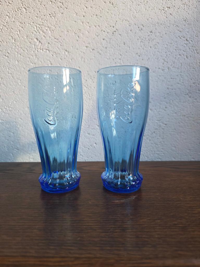2 Coca-Cola glazen - Blauw, Ophalen of Verzenden, Zo goed als nieuw