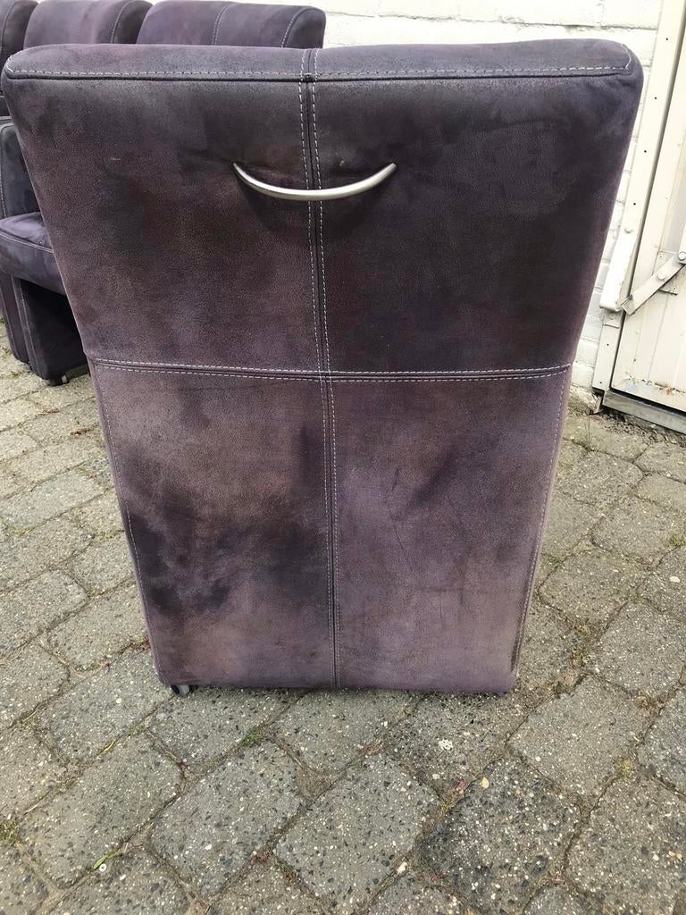 Eetkamerstoelen 6 stuks gebruikt met wieltjes., Ophalen, Gebruikt, 50 tot 75 cm, Leer