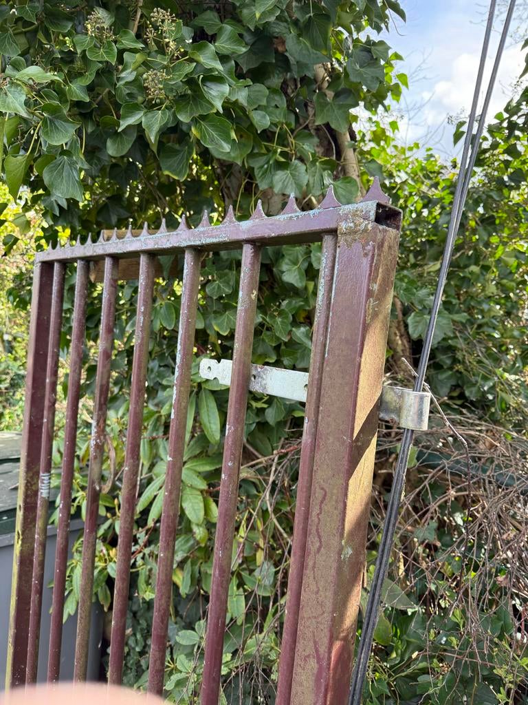 Robuust ijzeren hekdeur bxh 110,5 x 193, Met poort, Gebruikt, IJzer, Spijlenhekwerk