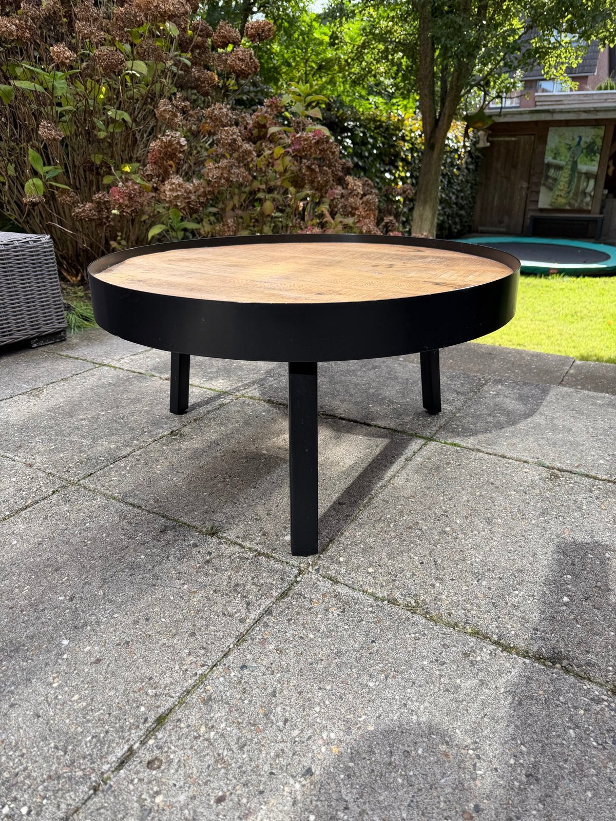Salontafel met mango houten blad en ijzeren frame, Gebruikt, 50 tot 100 cm, Rond, Metaal
