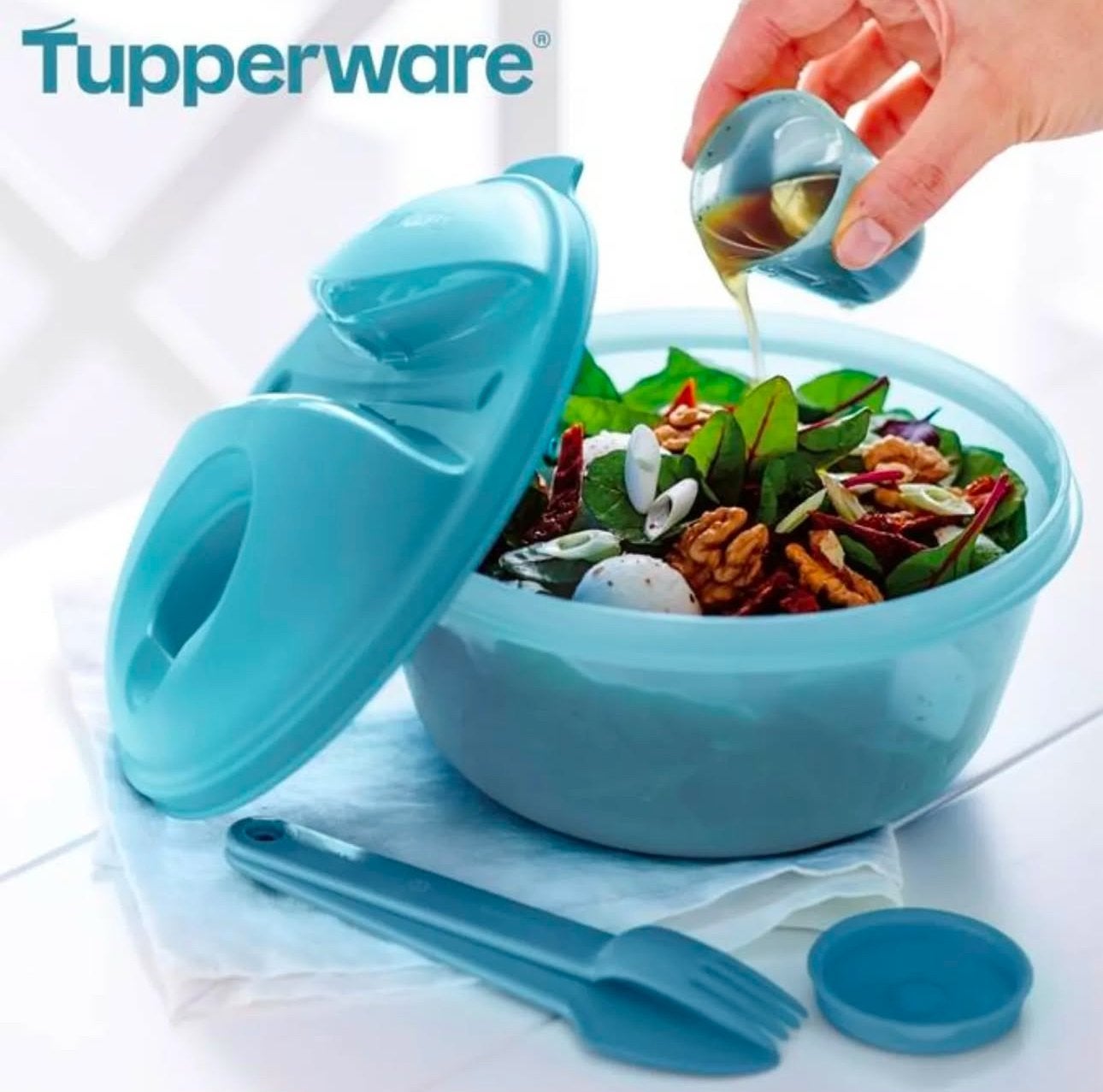 Tupperware Fris Op Weg Salade Party Bak met Bestek, Met bestek, Blauw, Nieuw, Ophalen of Verzenden