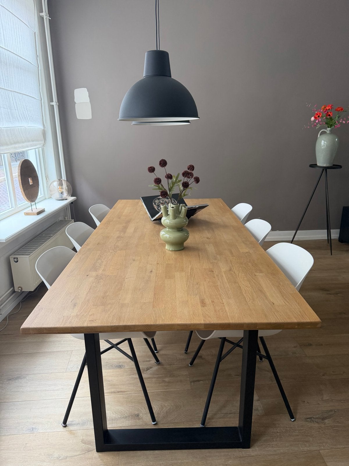 Eettafel 220x100 + 6 witte eetkamerstoelen, Huis en Inrichting, Tafels | Eettafels, Ophalen, Gebruikt, 100 tot 150 cm, 200 cm of meer