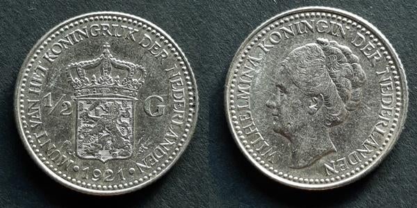 Halve gulden 1921 zilver, Verzenden, Koningin Wilhelmina, ½ gulden, Zilver