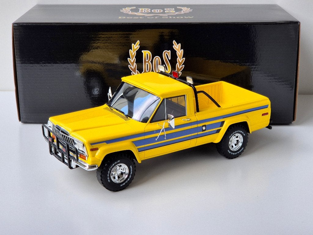 1:18 BoS-models Jeep J10 Honcho 1981 Geel, Hobby en Vrije tijd, Ophalen of Verzenden, Zo goed als nieuw, Auto, Overige merken