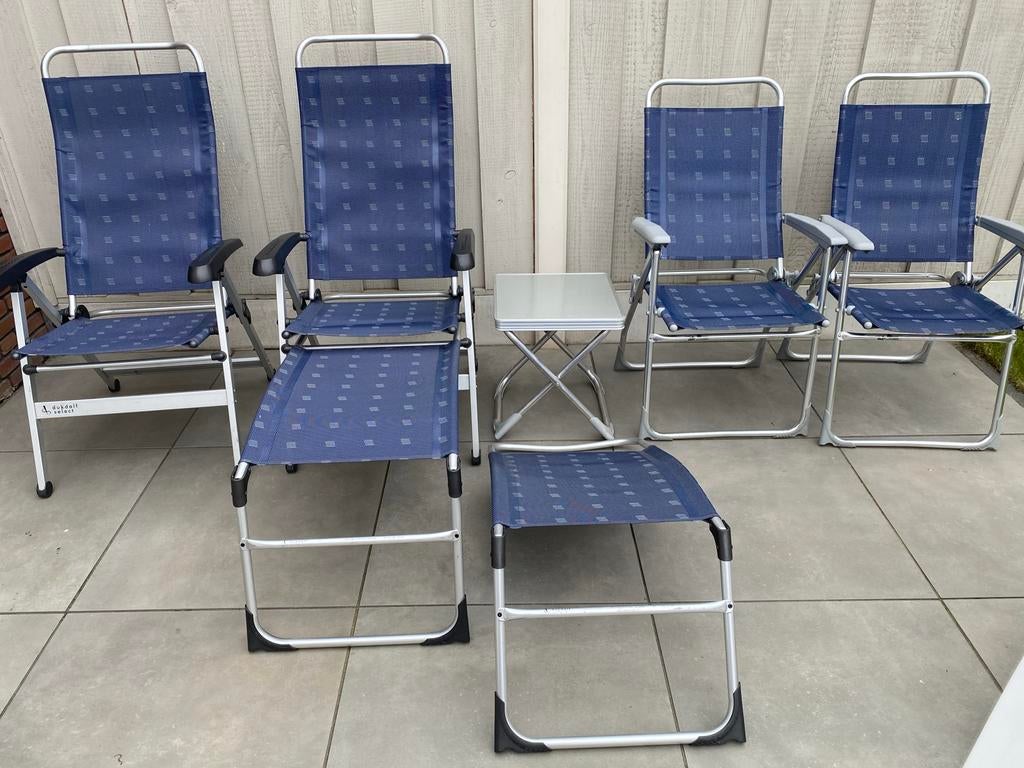 Dukdalf Cha Cha campingstoelen set met voetensteunen en kruk, Caravans en Kamperen, Ophalen, Gebruikt, Campingstoel