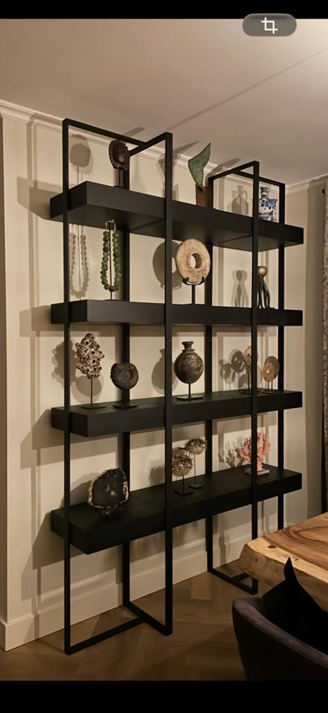 Stijlvolle Roomdivider Piet Klerkx - Zwart Metaal & Hout, Huis en Inrichting, Ophalen, Met plank(en), 200 cm of meer, 150 tot 200 cm