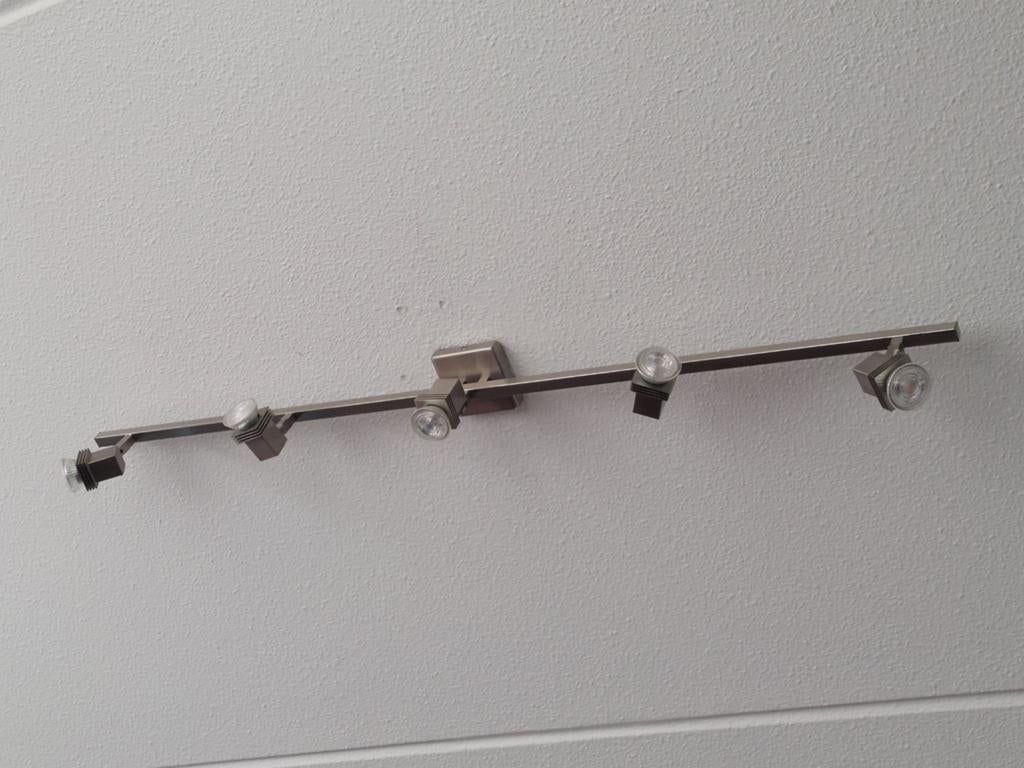 Plafondlamp met vijf spotjes, Huis en Inrichting, Lampen | Spots, Ophalen, Gebruikt, Metaal of Aluminium, Plafondspot of Wandspot