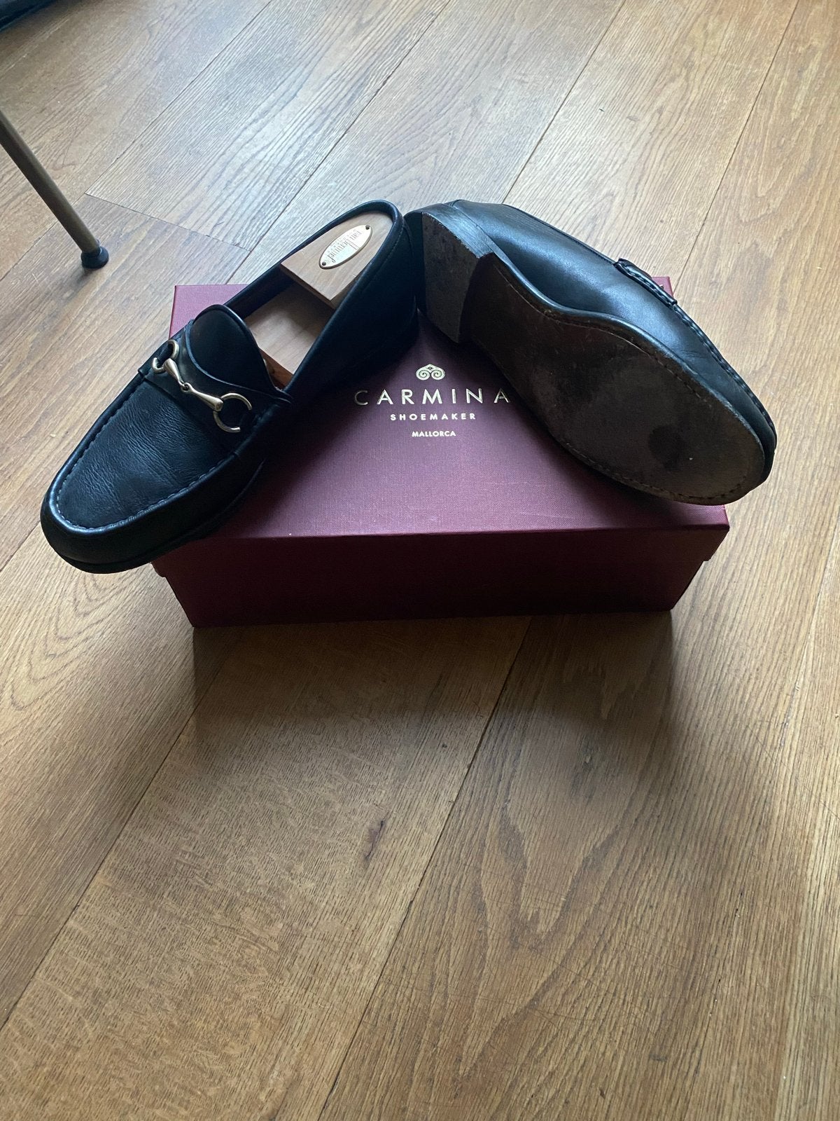Carmina Loafers Zwart Leer Maat 8.5 (EU 42.5), Ophalen of Verzenden, Gedragen, Zwart, Loafers