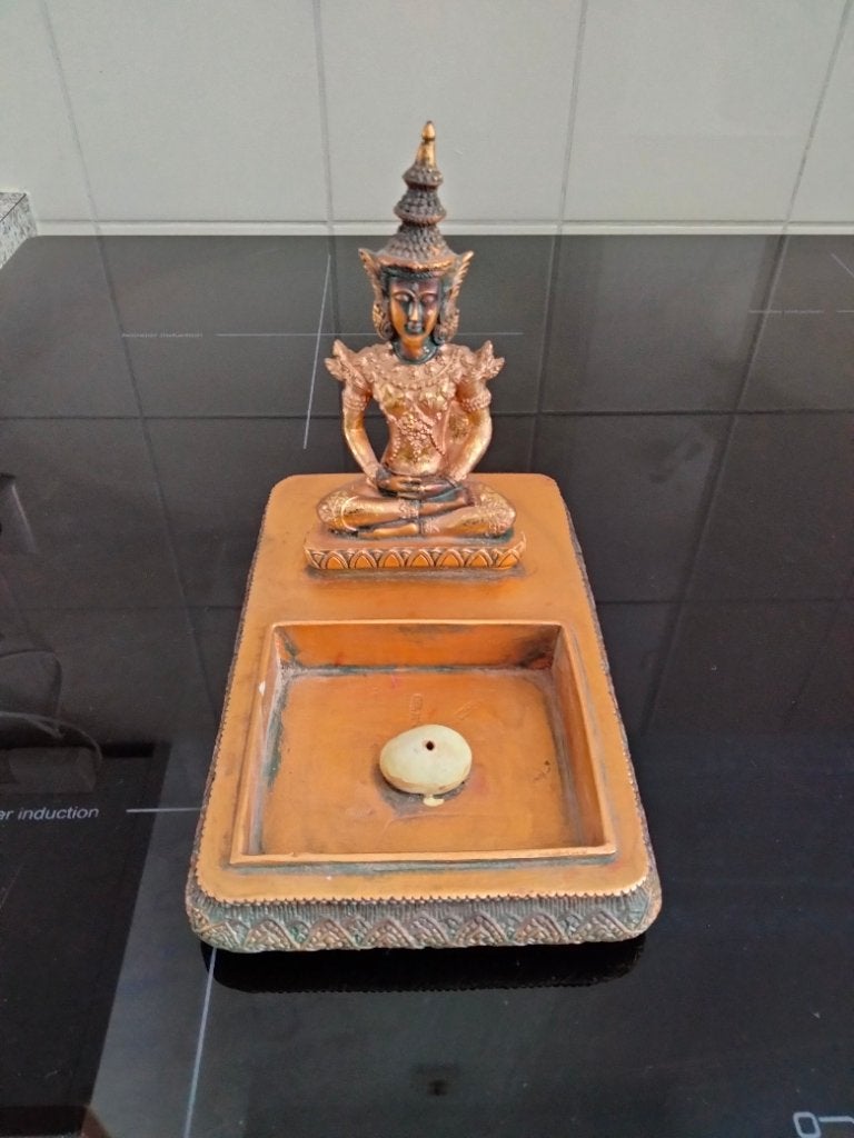 Boeddha.Goudkleur.Wierook brander/presse papier.Vintage., Ophalen, Gebruikt
