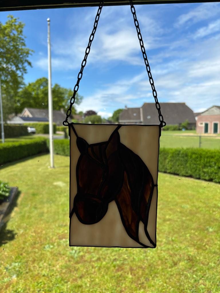 Tiffany glas in lood paardenhoofd, Antiek en Kunst, Ophalen
