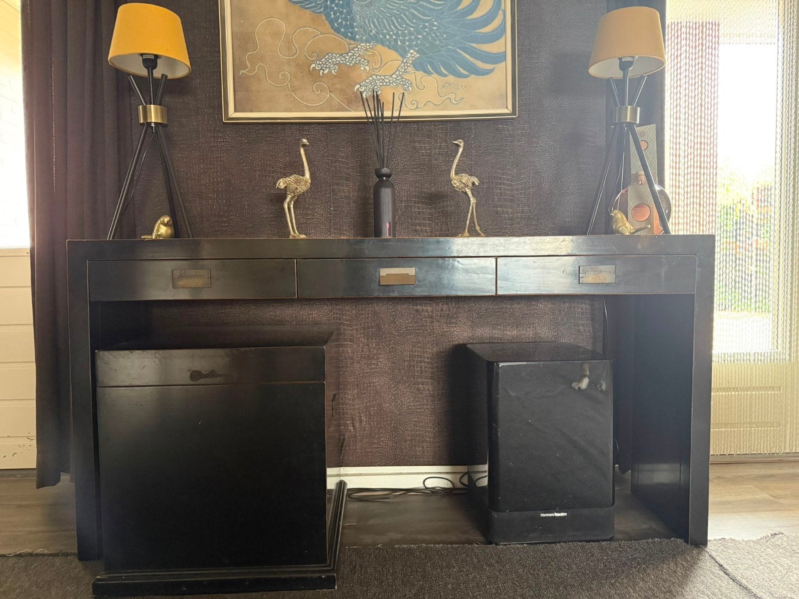 Zwarte Chinese sidetable met 3 lades, Huis en Inrichting, Tafels | Sidetables, Gebruikt, Ophalen of Verzenden, Chinees, 150 tot 200 cm