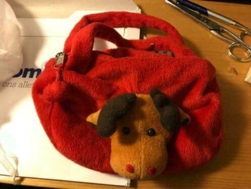 rood kerst tasje met rendier kop, Ophalen, Zo goed als nieuw