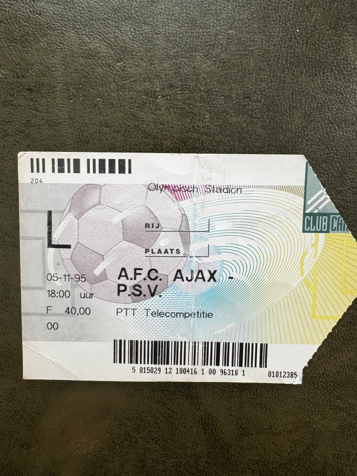 Ticket Ajax-PSV 05-11-1995, Verzenden, Gebruikt, Ajax, Overige typen