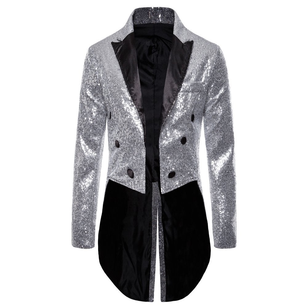 Heren lang zilver glitter colbert mannen zilveren blazer jas, Verzenden, Nieuw, Overige maten
