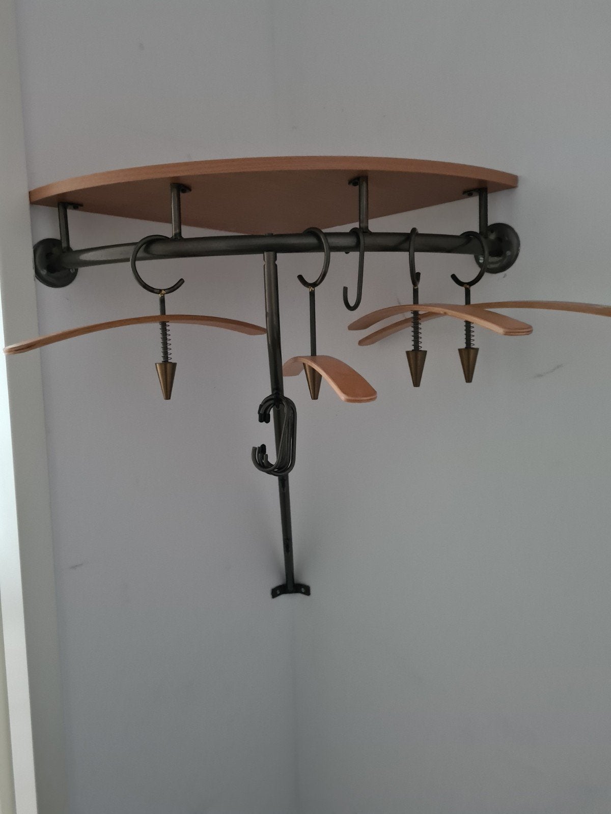 Hoek kapstok met plank en haken - Hout en Metaal, Huis en Inrichting, Wandkapstok, Gebruikt, Ophalen of Verzenden, Minder dan 100 cm