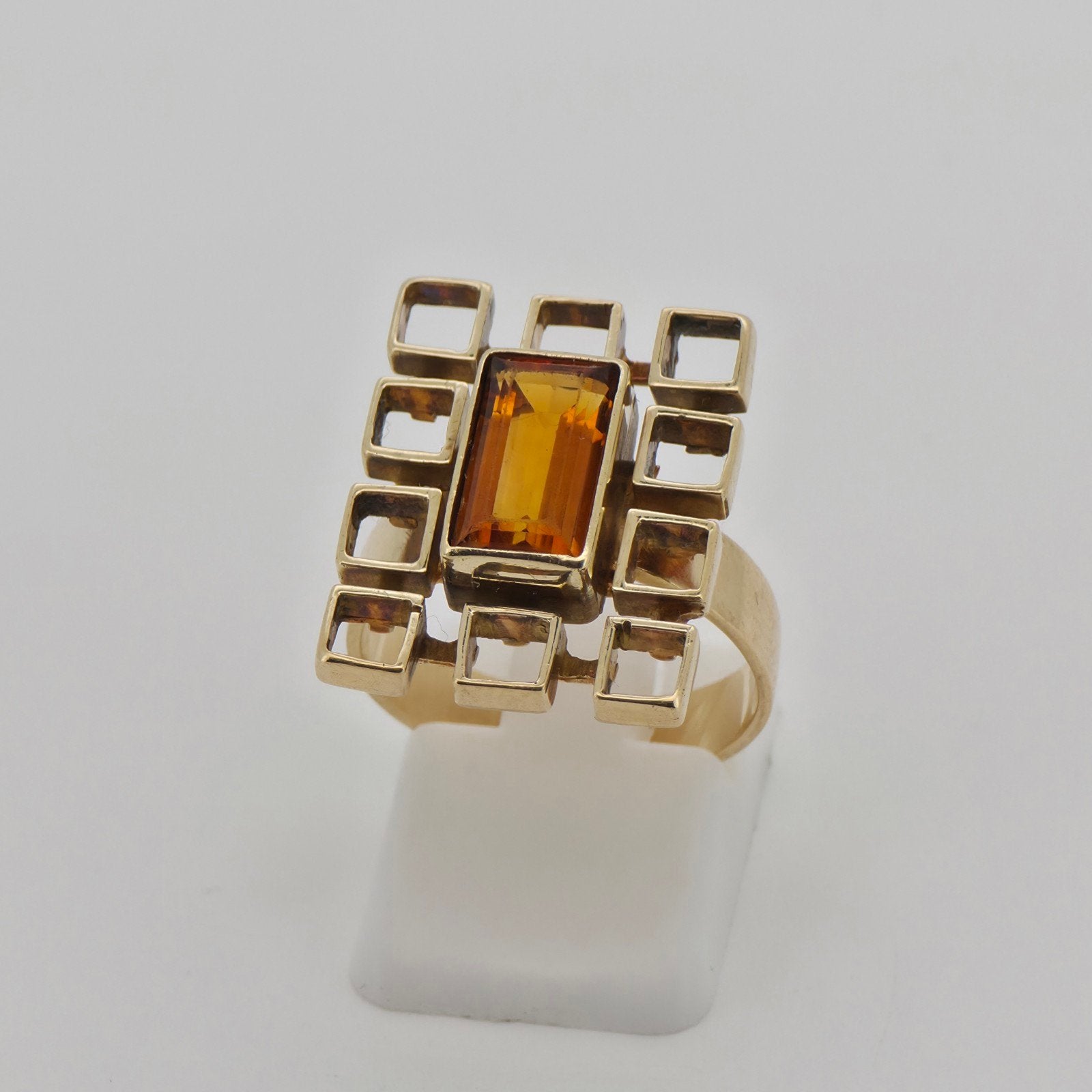 Gouden ring 14k 585 met citrien, maat 17,5, Ophalen of Verzenden, Zo goed als nieuw, 17 tot 18, Met edelsteen