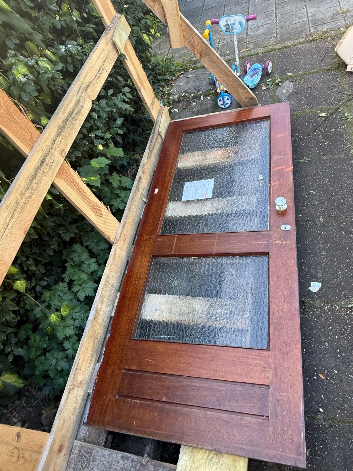 Houten buitendeur met glaspanelen, Gebruikt, 80 tot 100 cm, Ophalen of Verzenden, Buitendeur