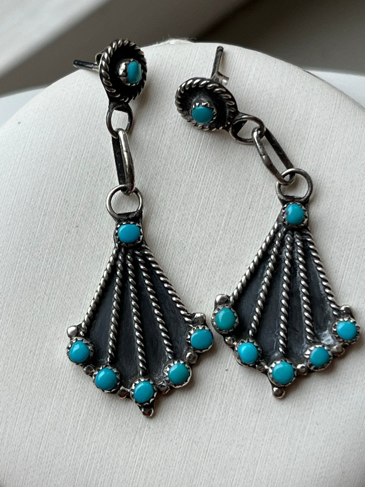 Zilveren Navajo Oorbellen met Turkoois - Gekeurd, 4,5 cm, Sieraden, Tassen en Uiterlijk, Hangers, Zo goed als nieuw, Met edelsteen