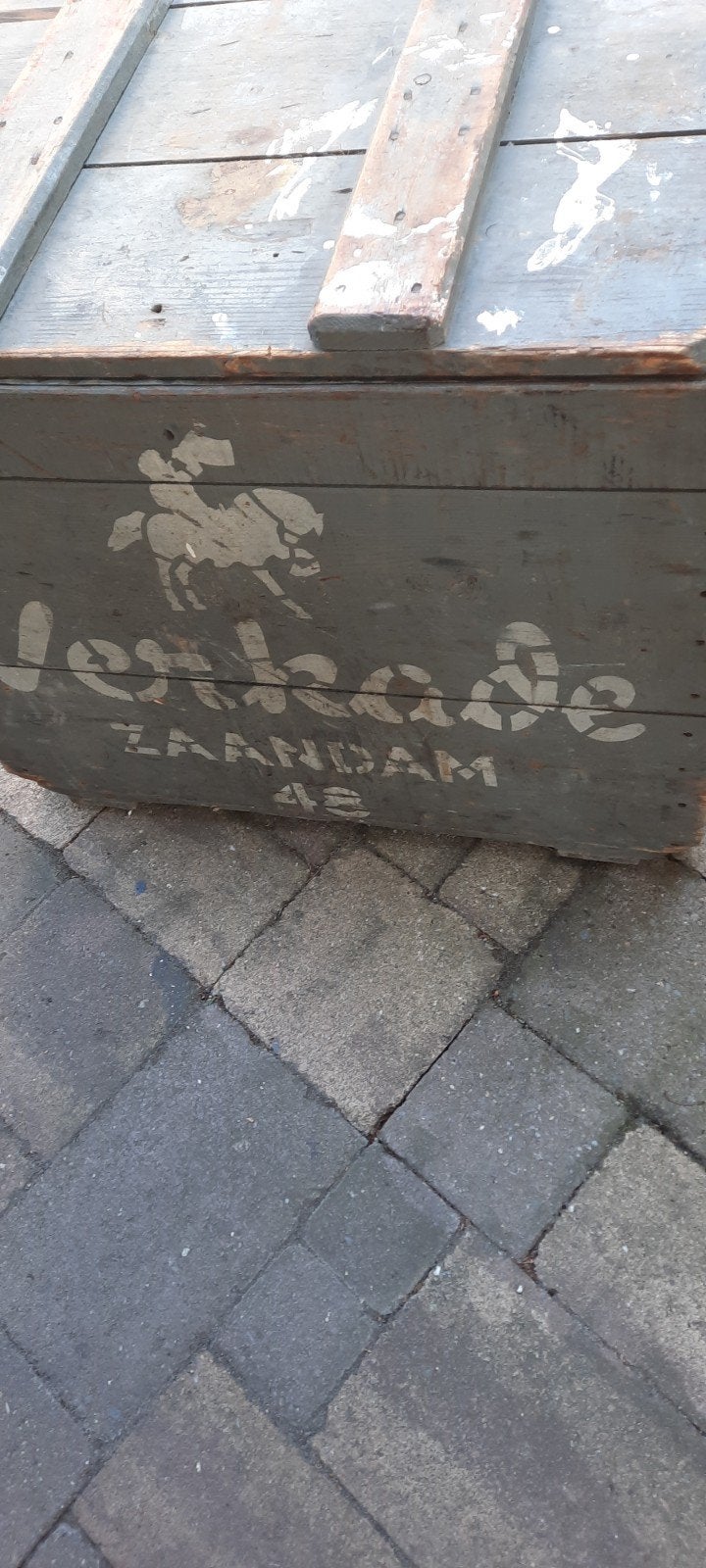 Vintage Verkade houten kist - Zaandam 42 bekleed met metaal, Ophalen