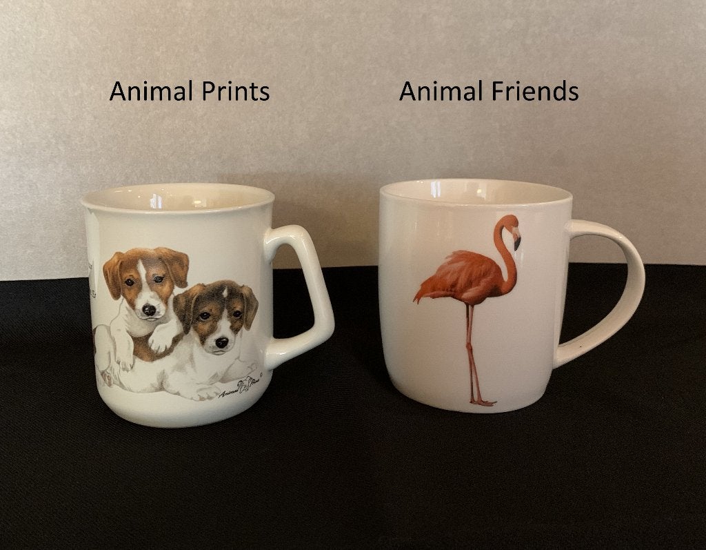 mokken, Animal prints flamingo + Jack Russell Animal Friends, Ophalen of Verzenden, Zo goed als nieuw, Overige stijlen, Kop(pen) en/of Schotel(s)