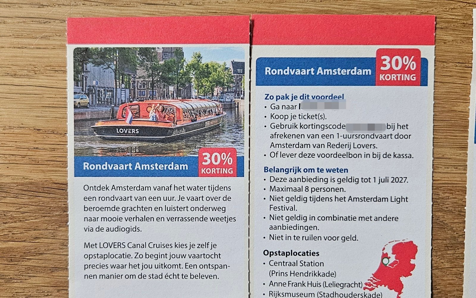 Rondvaart door Amsterdam - Rederij Lovers. 30% korting., Tickets en Kaartjes, Drie personen of meer, Kortingsbon