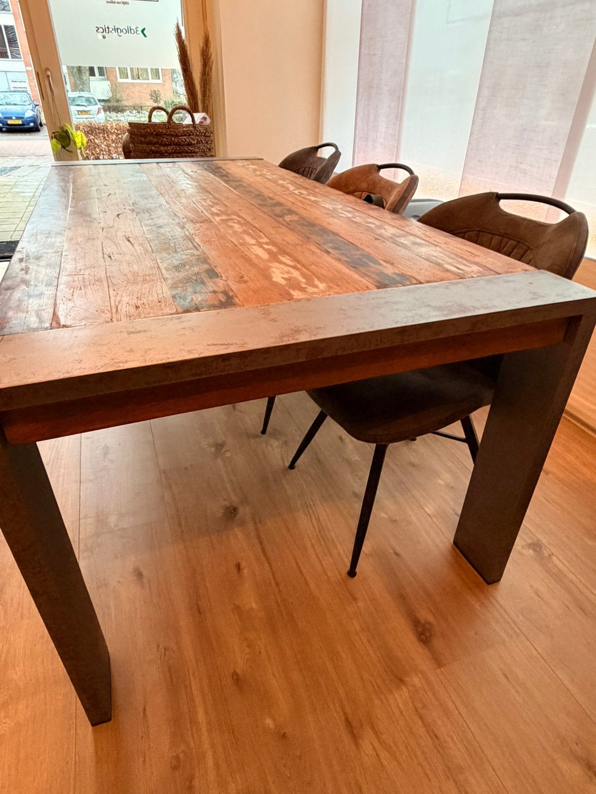 Eettafel 6 (8) persoons. Recycled teak white wash, Ophalen, Teakhout, 200 cm of meer, 50 tot 100 cm