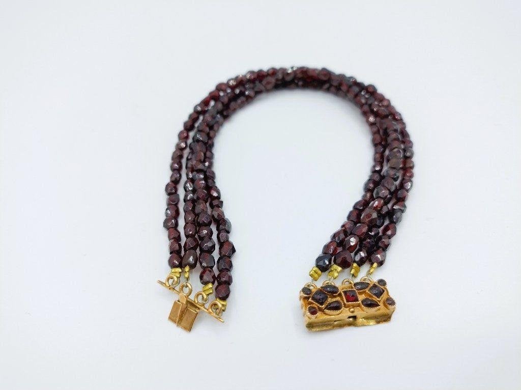 Granaten armband met gouden slot, 20 cm., Info@zilverwebsite.nl, Verzenden, Zo goed als nieuw, Zilverwebsite.nl