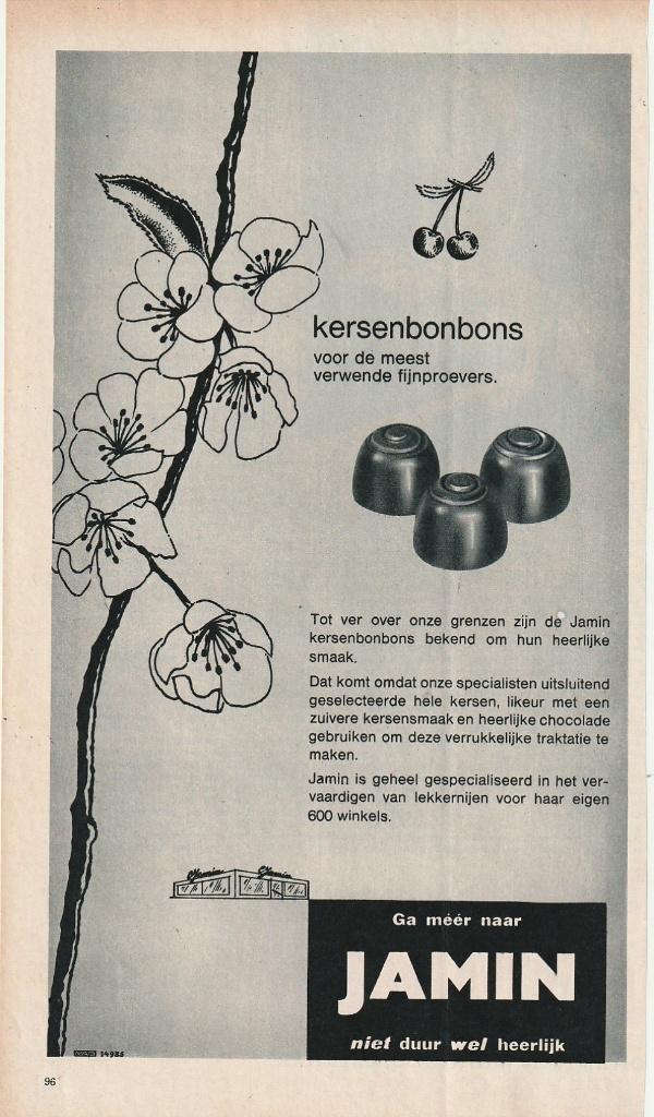Retro reclame 1966 Jamin chocolade de kersenbonbons, Verzenden, Overige typen