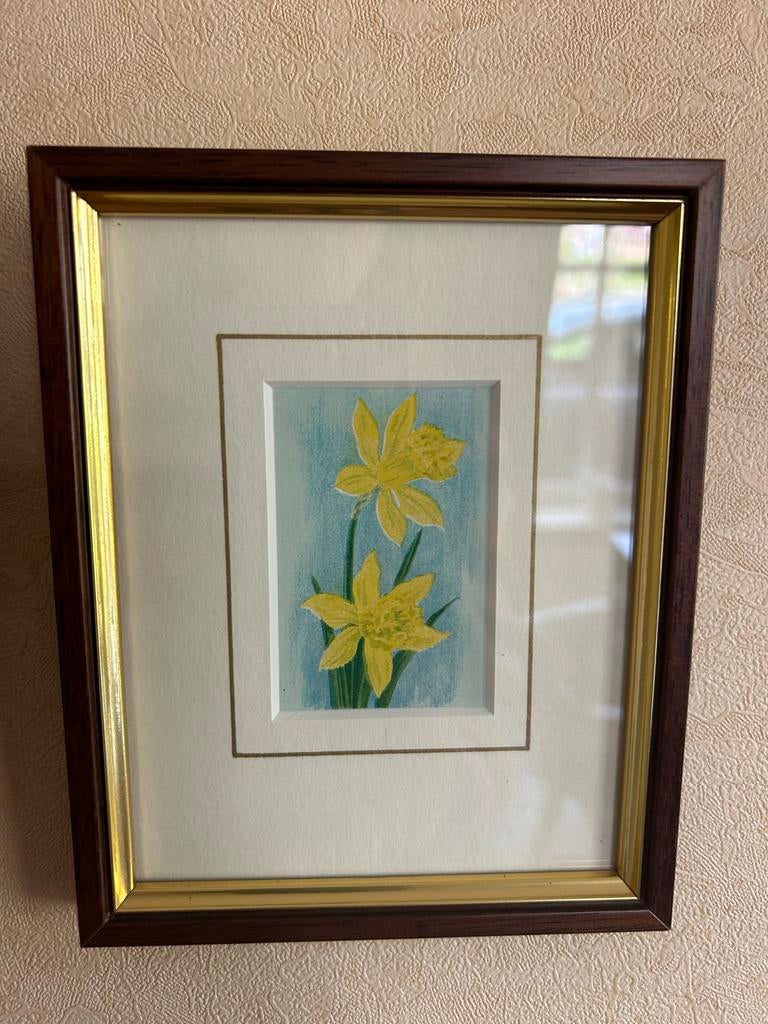 Ingelijste aquarel van narcissen, Ophalen of Verzenden