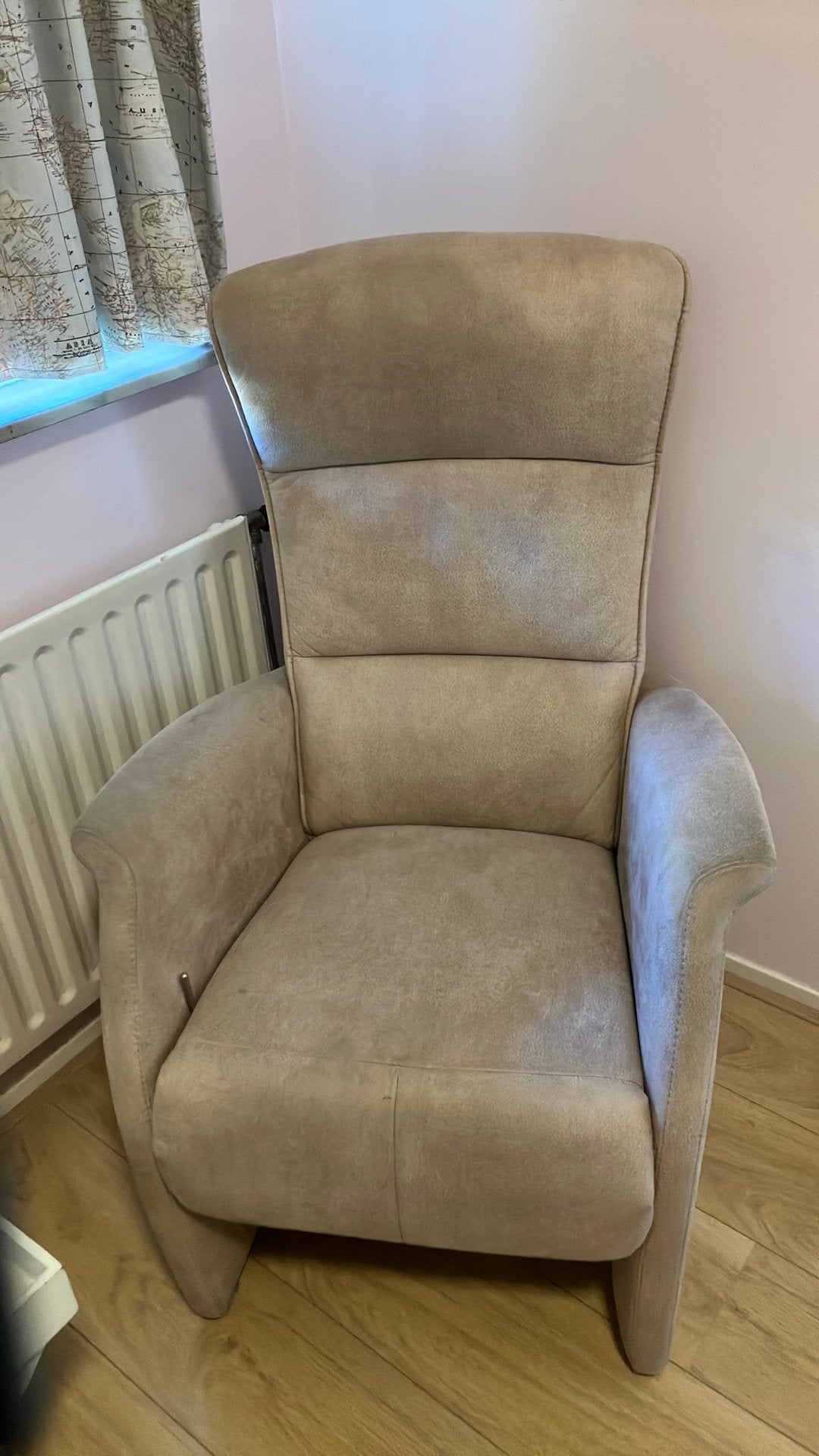 Zit lig stoel fauteuil suede, Ophalen, Zo goed als nieuw, 75 tot 100 cm, 50 tot 75 cm