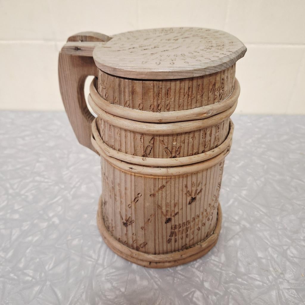 Oude Handgemaakte Houten Bierpul, Verzamelen, Biermerken, Ophalen of Verzenden, Gebruikt, Pul(len), Overige merken