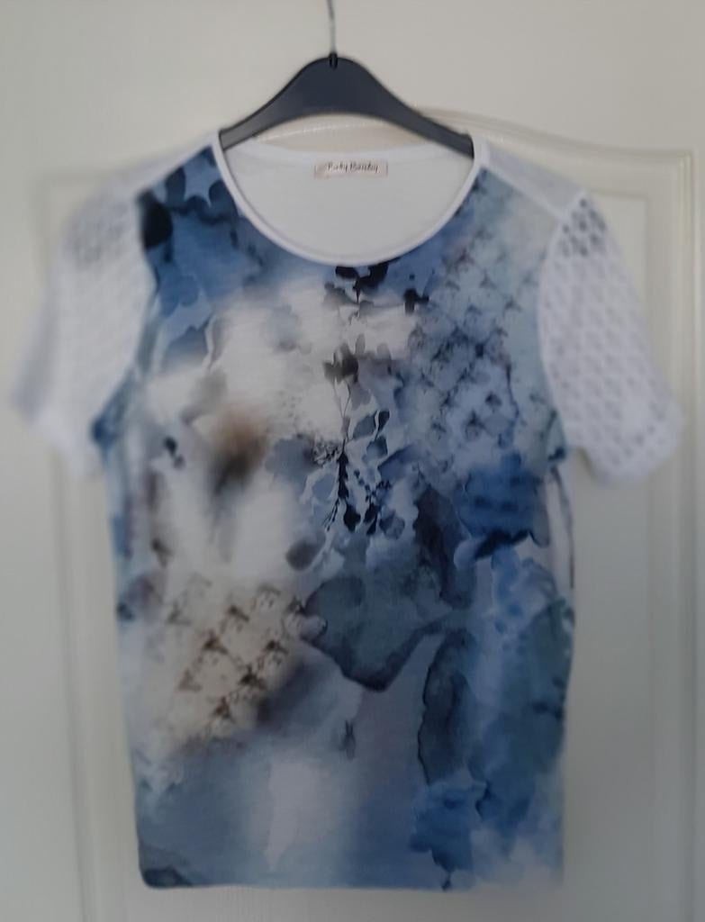 BETTY Barclay Shirt ZGAN Wit met Blauw, Maat 38/40 (M), Blauw, Zo goed als nieuw, Korte mouw