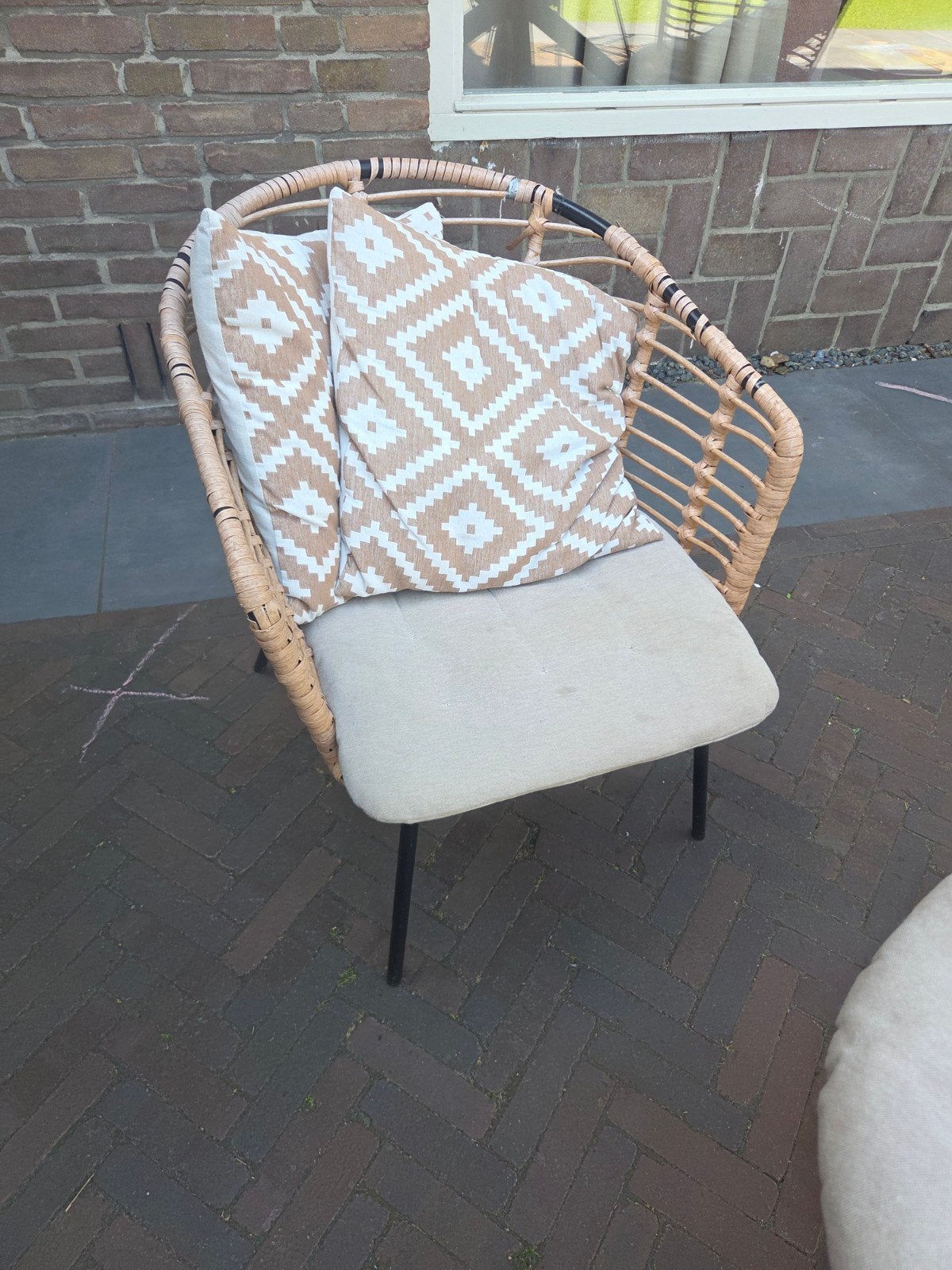 4 Stijlvolle rotan stoelen met kussens, Ophalen, Gebruikt, Overige kleuren, Bohemian