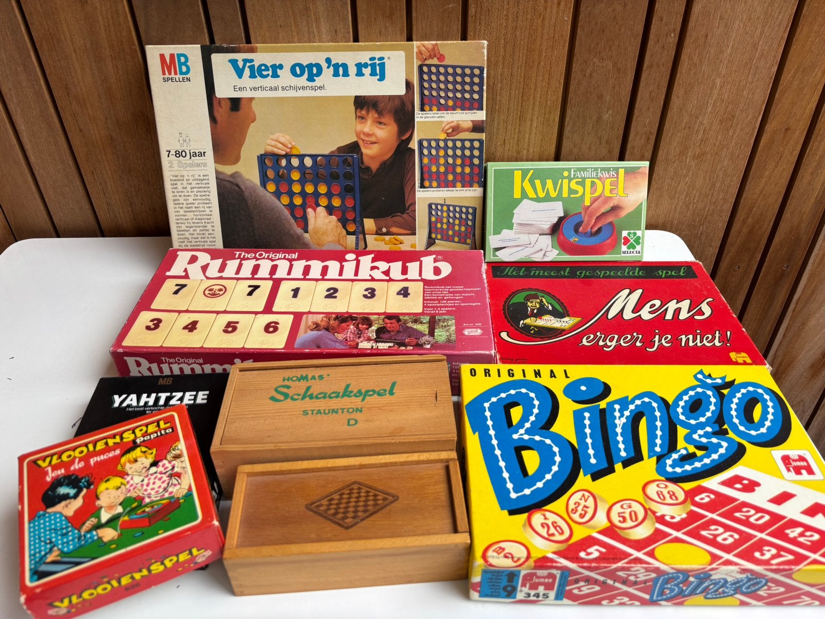 Partij bordspellen van oma – Rummikub, Bingo, Vier op ’n rij, Ophalen of Verzenden, Zo goed als nieuw