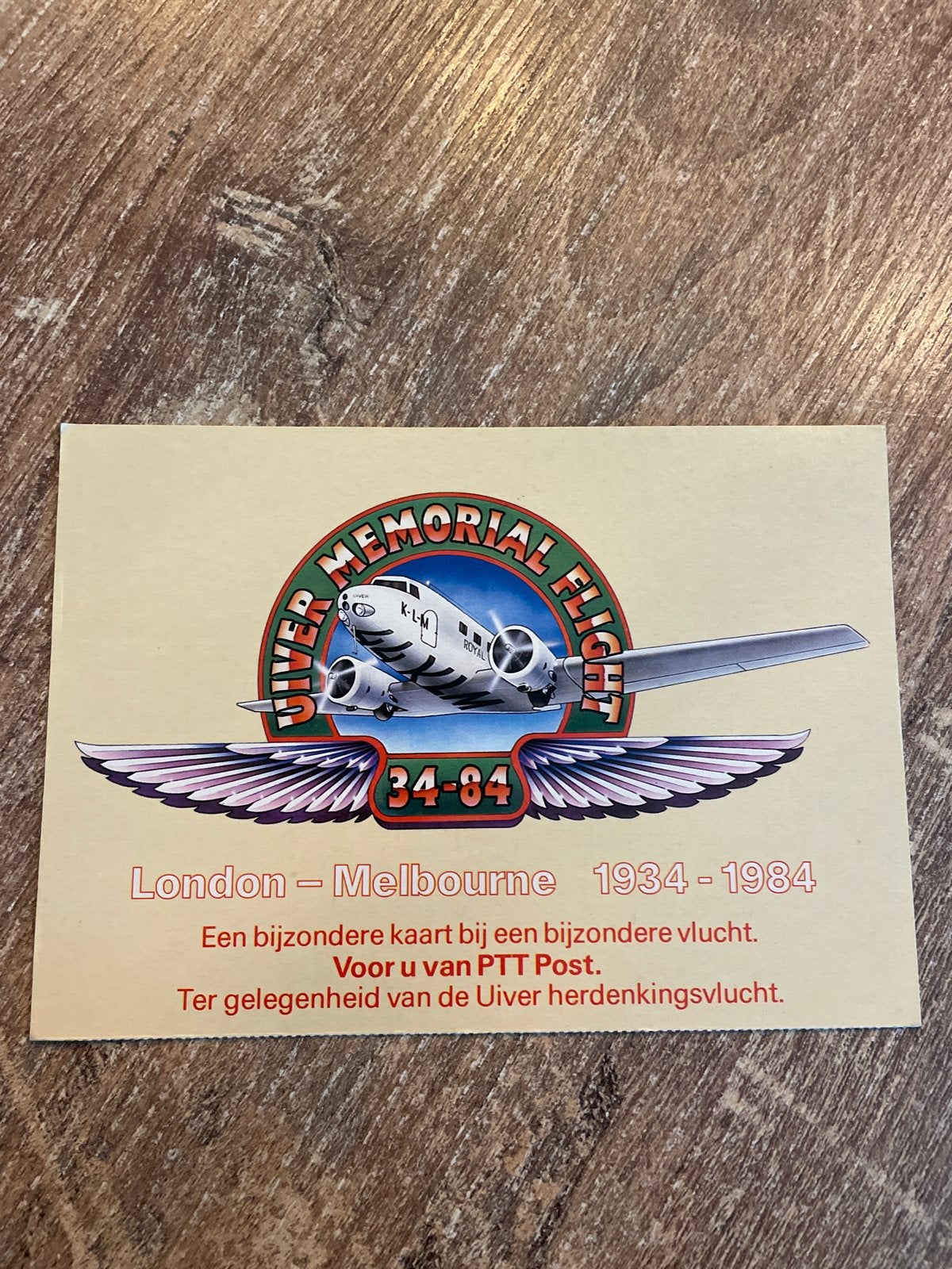 Uiver Memorial Flight 1934-1984 Luchtpostkaart, Ophalen of Verzenden, 1980 tot heden, Gelopen