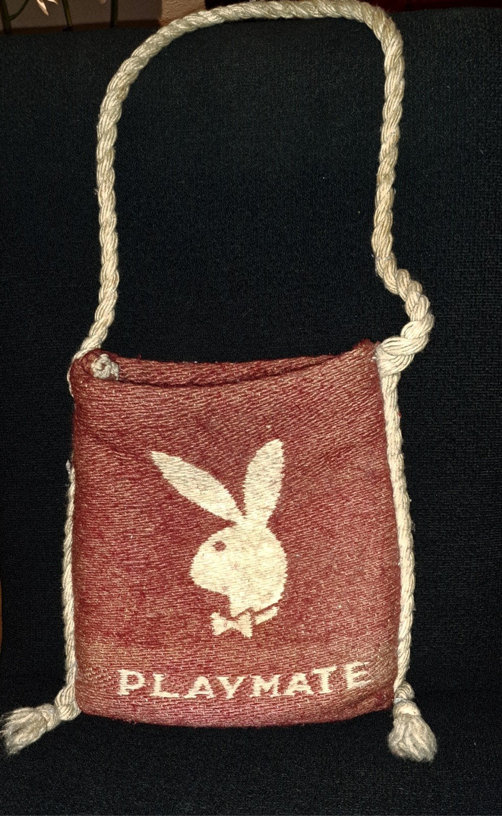 Vintage stoffen Playboy Playmate SCHOUDERTASJE bruin/rood, Ophalen of Verzenden, Gebruikt, Bruin, Overige merken