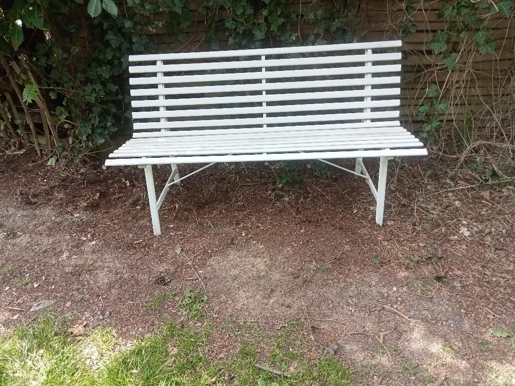METALEN TUINBANK WIT 150 X 60 X 80, Ophalen, Gebruikt, Metaal