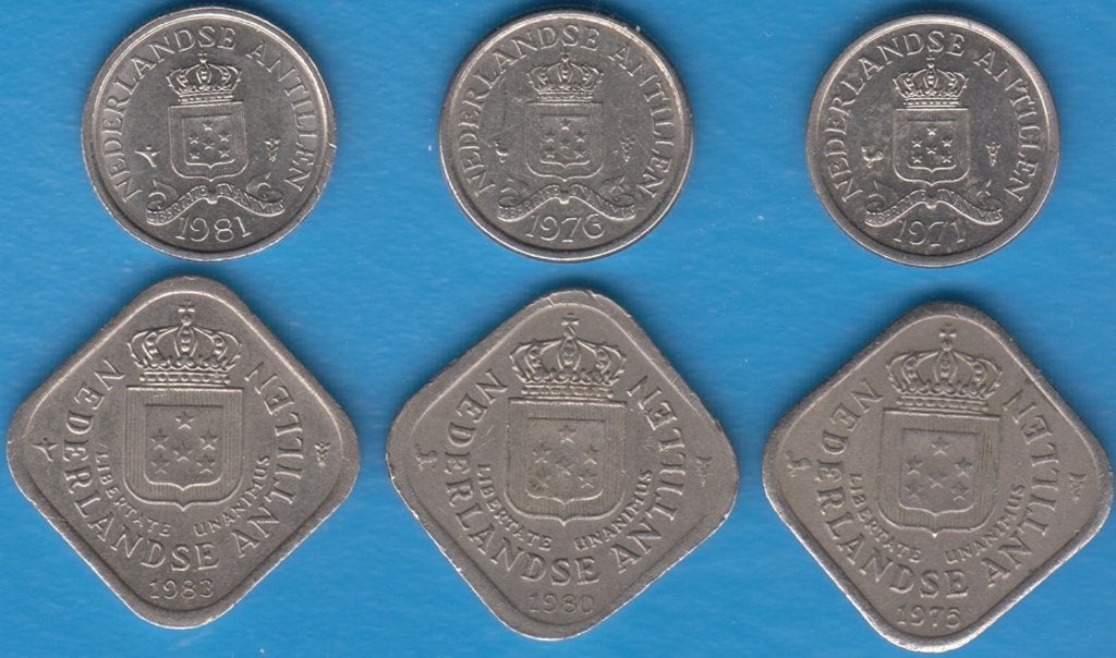 Nederlandse Antillen 6 verschillende 10 en 25 cent 1971-1983, Ophalen of Verzenden, Koningin Juliana, Overige waardes, Setje