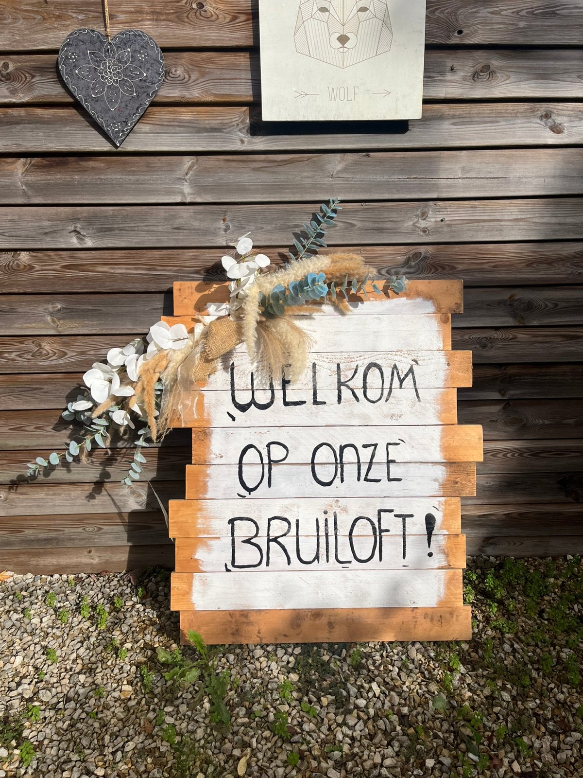 Welkomstbord bruiloft trouwdag decoratie, Ophalen, Tekstbord, Zo goed als nieuw, Overige materialen