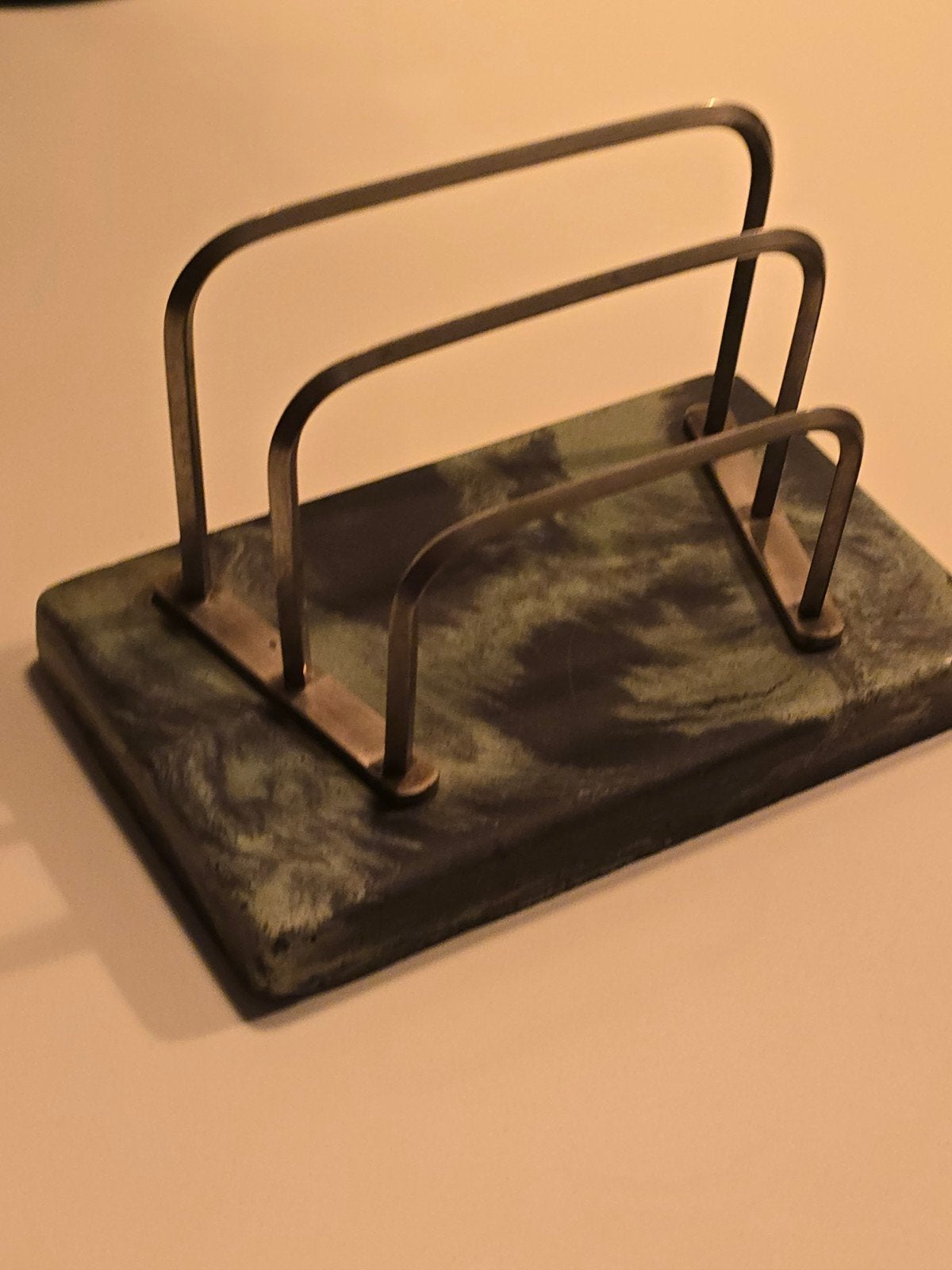 Antiek Art Deco groen/ grijs marmeren met chrome brievenrek, Antiek en Kunst, Ophalen of Verzenden