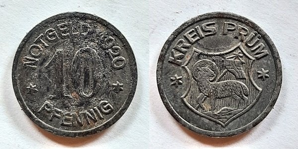 Noodmunt Prüm 10 Pfg 1920, Verzenden, Duitsland