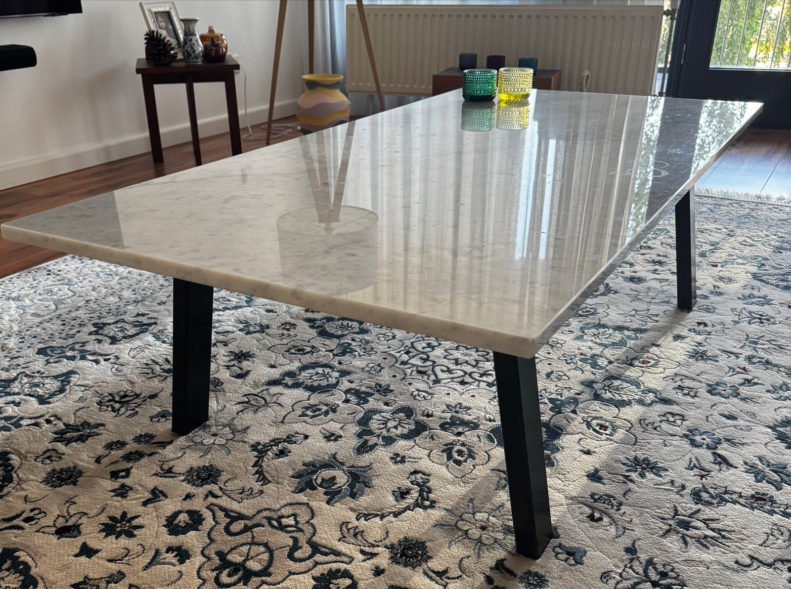 Elegante Marmeren Salontafel 140 x 70, Ophalen, Overige materialen, Gebruikt, 100 tot 150 cm