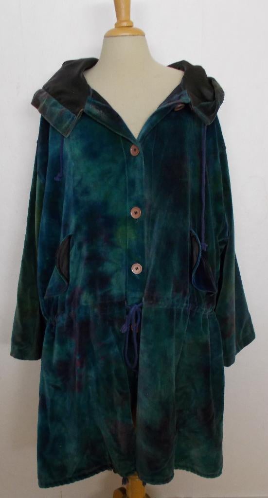 Aparte groentinten tie-dye fluweel look jas met capuchon!XXL, Kleding | Dames, Verzenden, Zo goed als nieuw, Maat 46/48 (XL) of groter