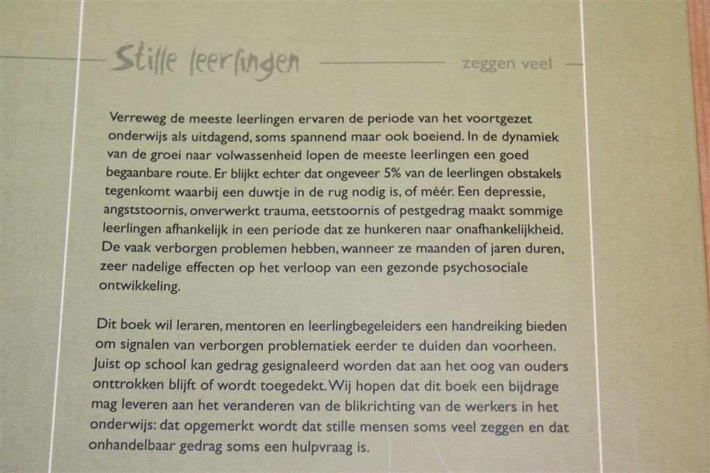 Stille Leerlingen zeggen Veel — Omgaan met Psychische Nood, Ophalen of Verzenden, Alpha, Zo goed als nieuw, HBO
