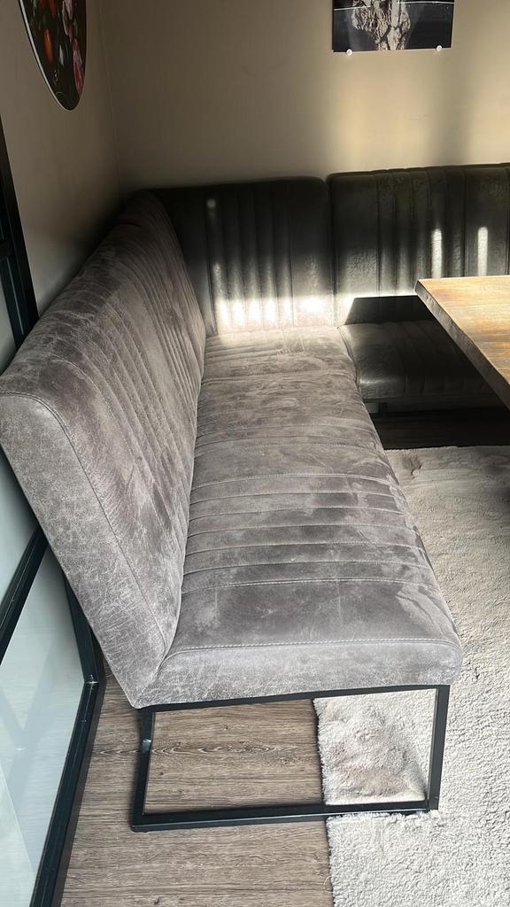 Hoekbank voor eettafel met tussenstuk en 3 eetstoelen, Huis en Inrichting, Banken | Sofa's en Chaises Longues, Ophalen, Overige materialen