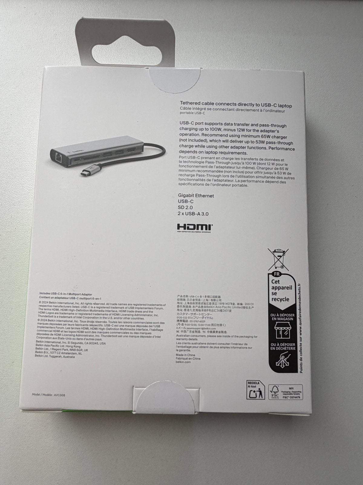 Belkin Connect USB-C 6-in-1 Multiport Adapter, Verzenden, Nieuw