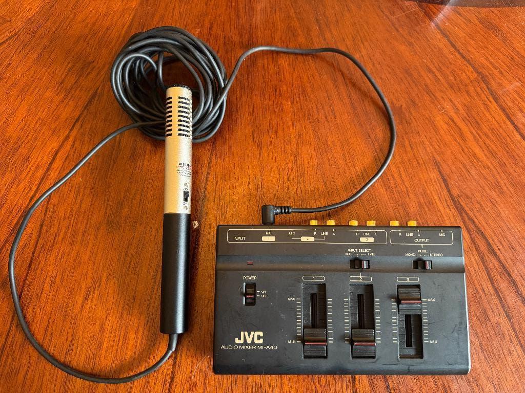 JVC Audio Mixer MI-A40 met Philips Microfoon SBC 3040, Muziek en Instrumenten, Microfoons, Ophalen of Verzenden, Zo goed als nieuw