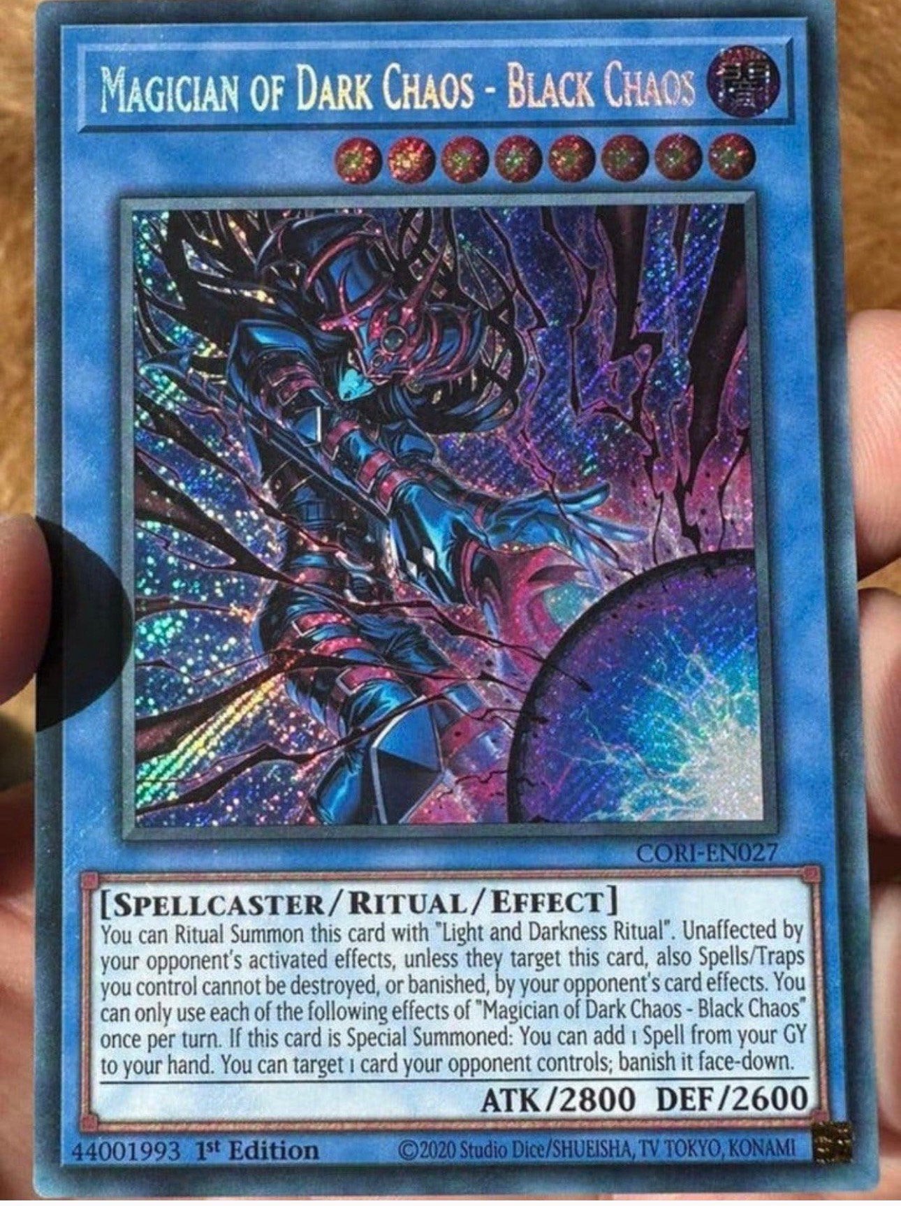 Yu-Gi-Oh! Magician of Dark Chaos - Black Chaos CORI 1st Mint, Ophalen of Verzenden, Zo goed als nieuw, Losse kaart, Foil